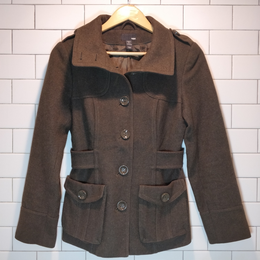 H&M Wool Military Style Coat Olive Green - Picture 2 of 11
